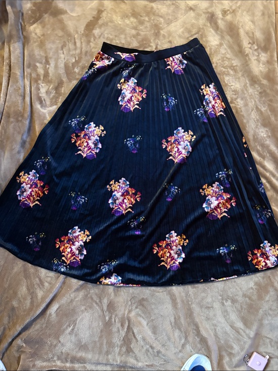 Anthropologie Dresses & Skirts - Anthropologie Velvet Black Floral Pleated Midi Skirt